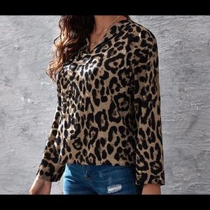 Leopard Print Flare Sleeve Loose Blouse